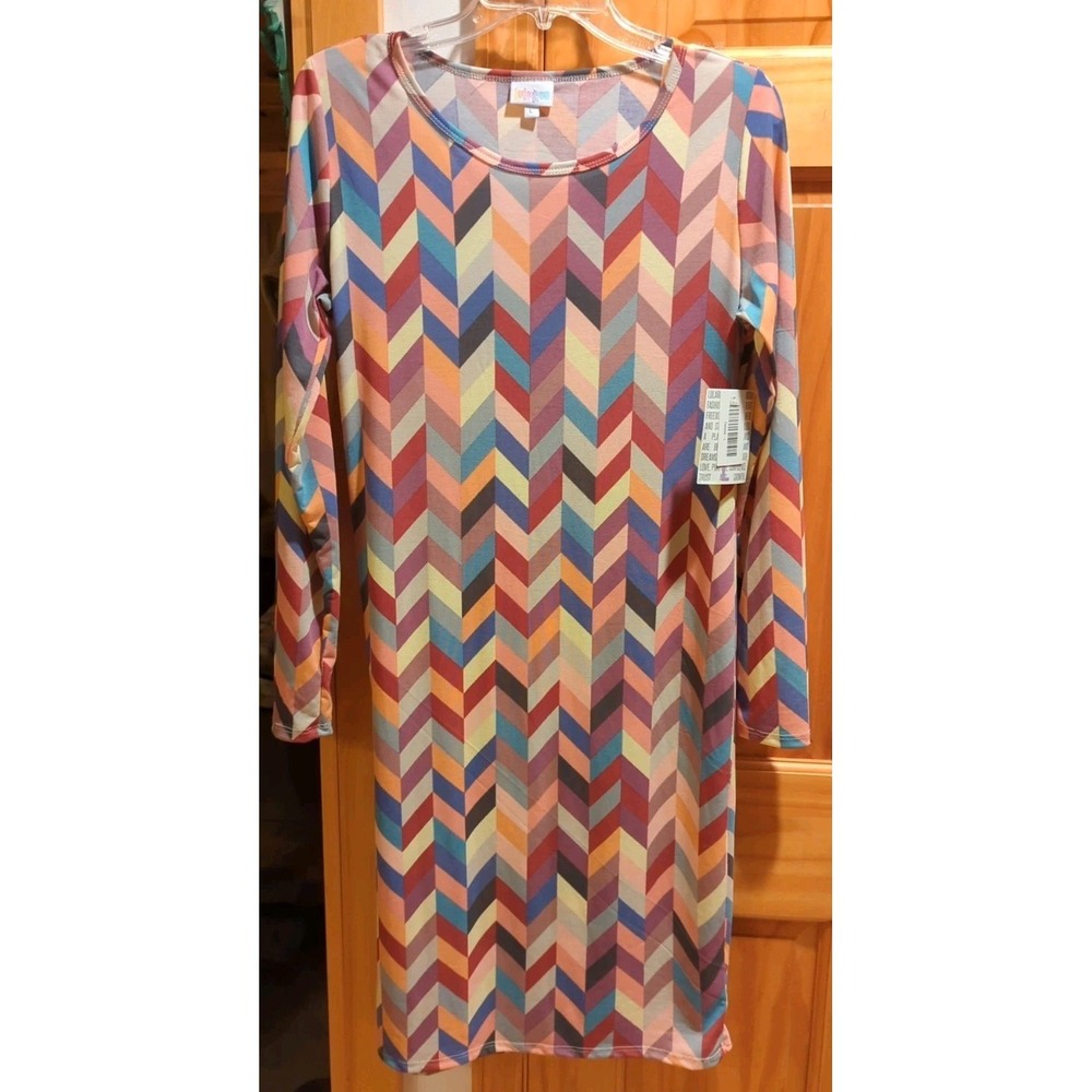 New LuLaRoe Debbie Long Sleeve Dress Size Large Geometric Pattern